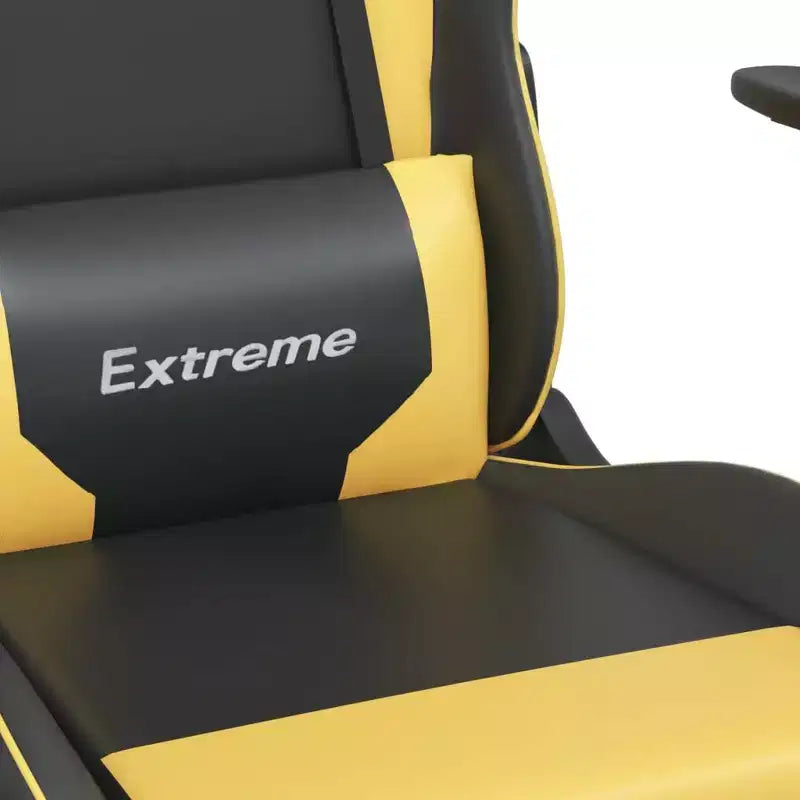 Silla de juegos con reposapiés vidaXL, negra y dorada, de cuero sintético