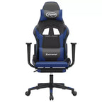 Silla de juegos con reposapiés vidaXL, negra y azul, cuero sintético