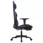 Silla de juegos con reposapiés vidaXL, negra y azul, cuero sintético