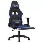 Silla de juegos con reposapiés vidaXL, negra y azul, cuero sintético