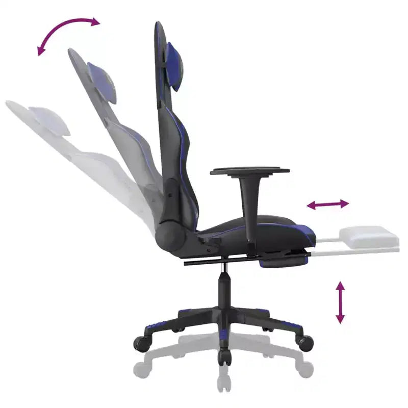 Silla de juegos con reposapiés vidaXL, negra y azul, cuero sintético