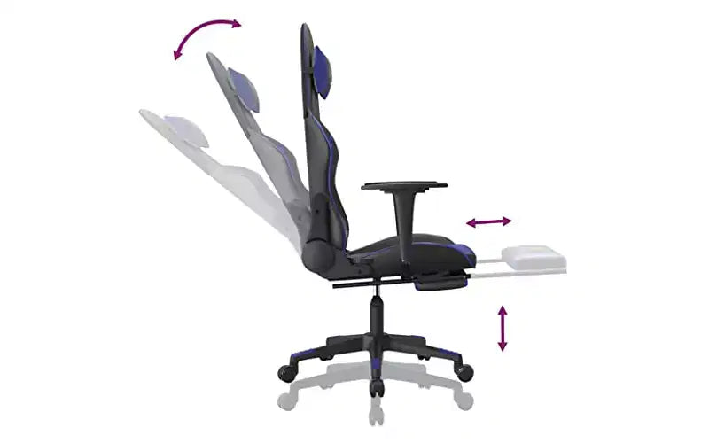 Silla de juegos con reposapiés vidaXL, negra y azul, cuero sintético