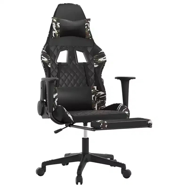 Silla de juegos vidaXL con reposapiés, negro y camuflaje, cuero sintético