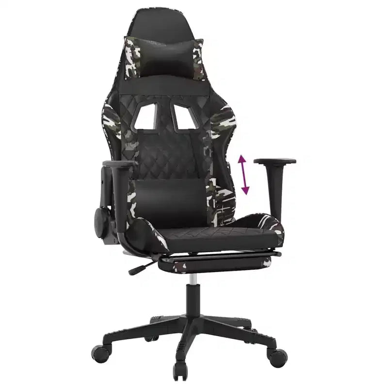 Silla de juegos vidaXL con reposapiés, negro y camuflaje, cuero sintético
