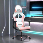 Sillón gaming vidaXL con reposapiés, blanco y rosa, cuero sintético