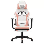 Sillón gaming vidaXL con reposapiés, blanco y rosa, cuero sintético