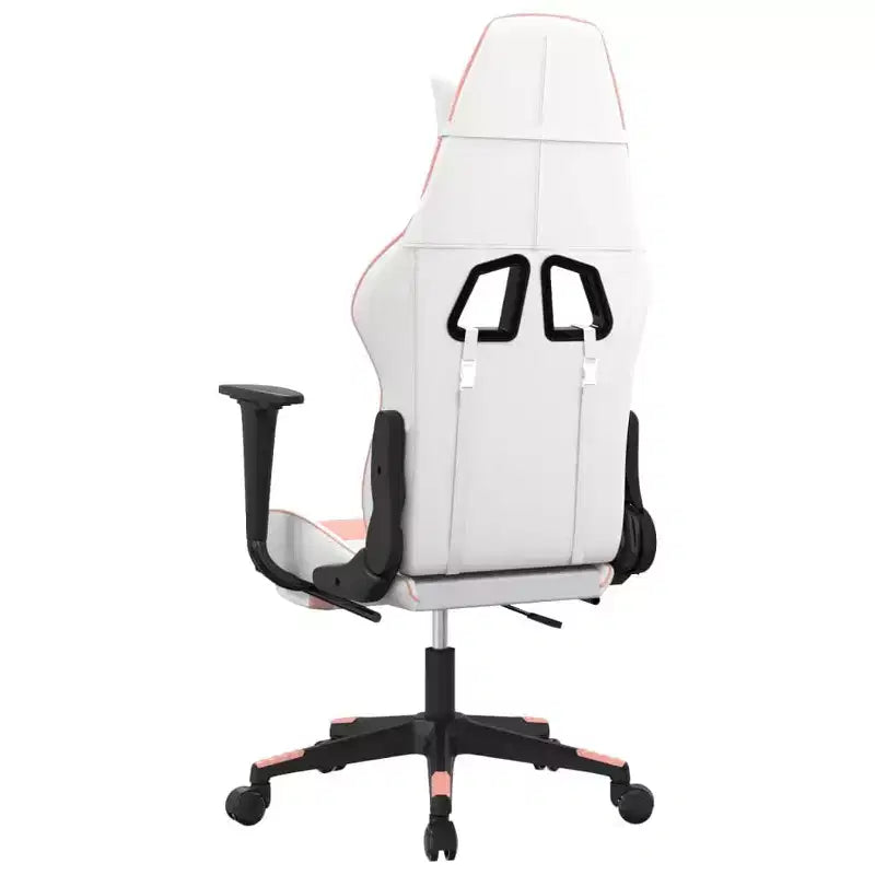 Sillón gaming vidaXL con reposapiés, blanco y rosa, cuero sintético