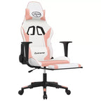 Sillón gaming vidaXL con reposapiés, blanco y rosa, cuero sintético