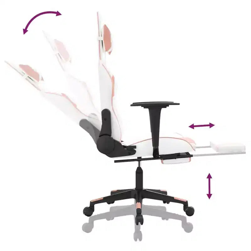 Sillón gaming vidaXL con reposapiés, blanco y rosa, cuero sintético