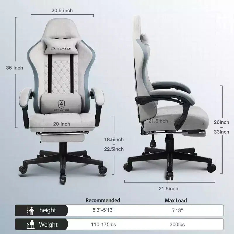 Silla de oficina GTPLAYER para videojuegos de tela con reposabrazos de enlace, silla de ordenador ergonómica