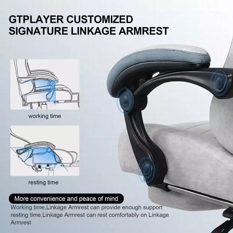 Silla de oficina GTPLAYER para videojuegos de tela con reposabrazos de enlace, silla de ordenador ergonómica