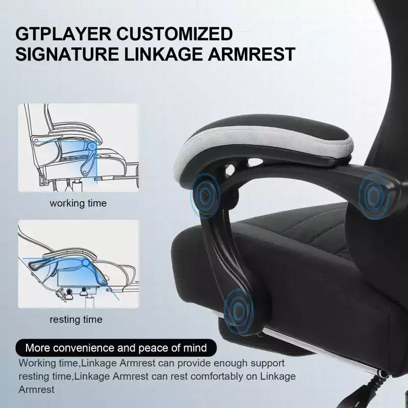 Silla de oficina GTPLAYER para videojuegos de tela con reposabrazos de enlace, silla de ordenador ergonómica