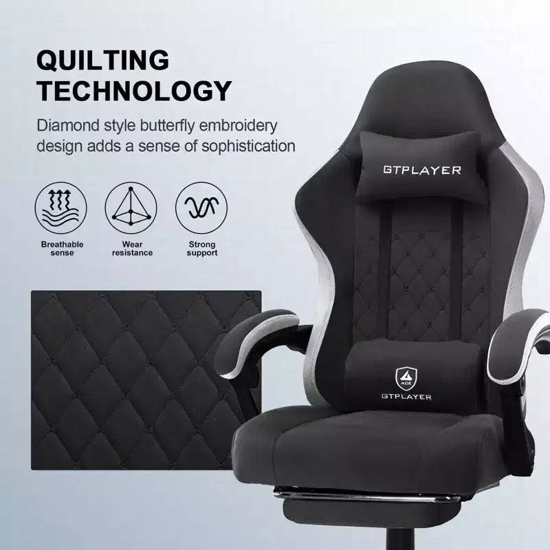 Silla de oficina GTPLAYER para videojuegos de tela con reposabrazos de enlace, silla de ordenador ergonómica