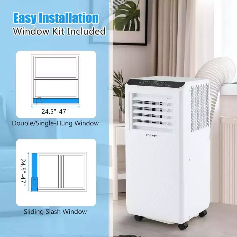 Costway Aire Acondicionado Portátil 6500 BTU (10000 BTU ASHRAE) Enfriador de Aire Deshumidificador Ventilador 3 en 1 Temporizador 24H