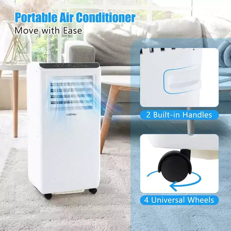 Costway Aire Acondicionado Portátil 6500 BTU (10000 BTU ASHRAE) Enfriador de Aire Deshumidificador Ventilador 3 en 1 Temporizador 24H