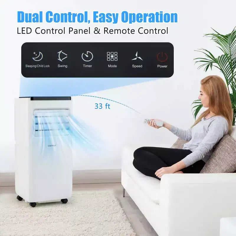 Costway Aire Acondicionado Portátil de 6500 BTU (10000 BTU ASHRAE) Enfría hasta 350 Pies Cuadrados con Ventilador y Deshumidificador