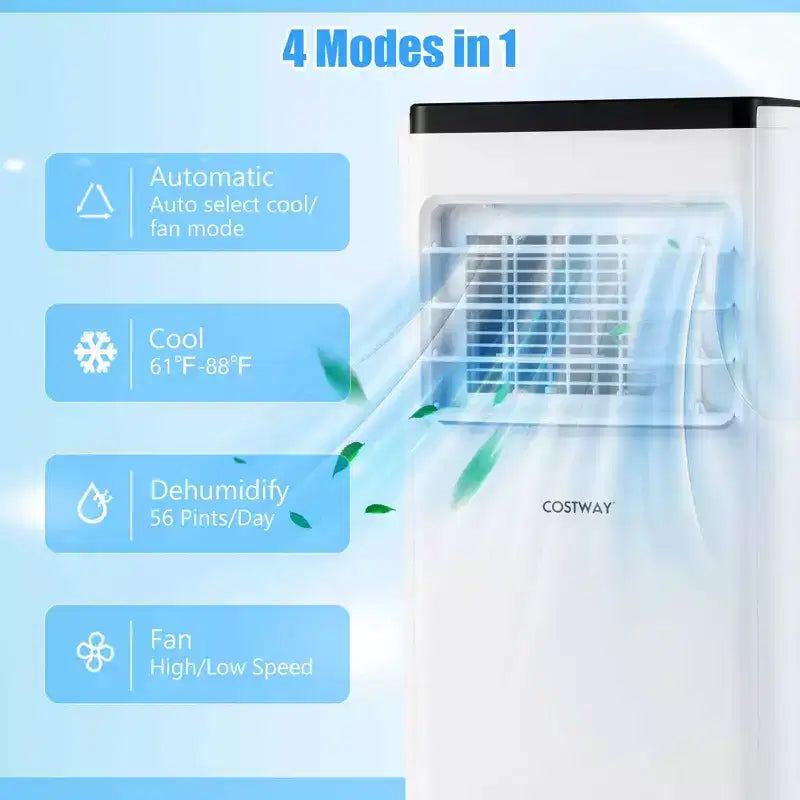 Costway Aire Acondicionado Portátil de 6500 BTU (10000 BTU ASHRAE) Enfría hasta 350 Pies Cuadrados con Ventilador y Deshumidificador
