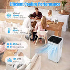 Costway Aire Acondicionado Portátil de 6500 BTU (10000 BTU ASHRAE) Enfría hasta 350 Pies Cuadrados con Ventilador y Deshumidificador