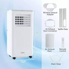 Costway 6500 BTU (10000 BTU ASHRAE) Aire Acondicionado Portátil 3 en 1 Independiente con Deshumidificador