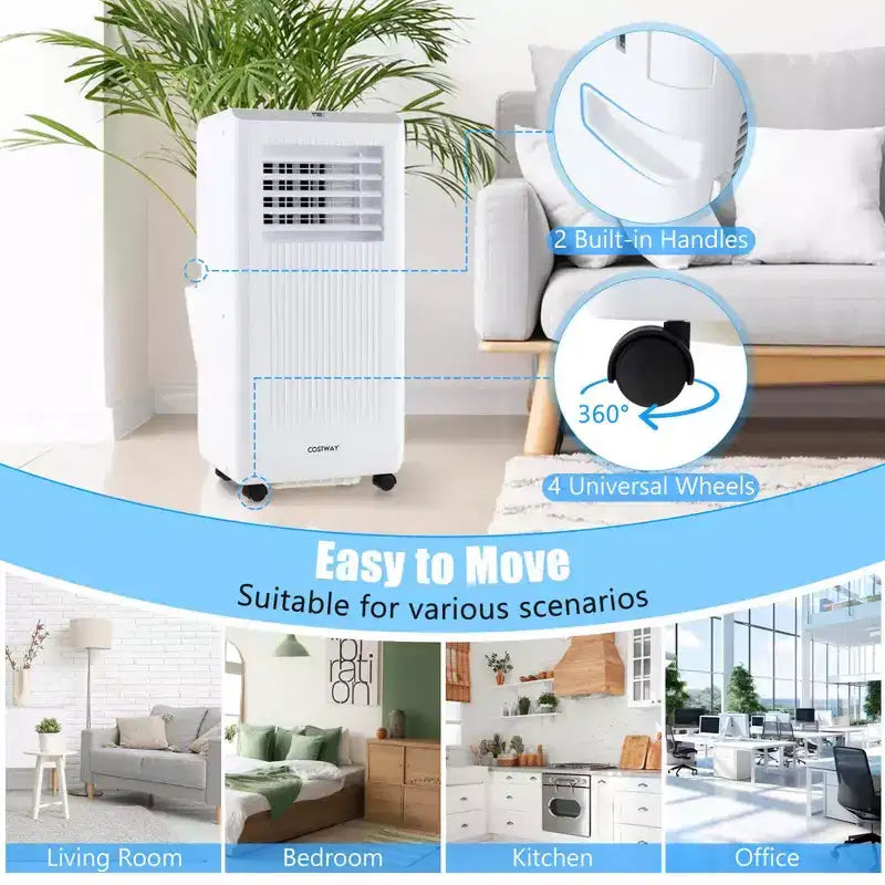 Costway 6500 BTU (10000 BTU ASHRAE) Aire Acondicionado Portátil 3 en 1 Independiente con Deshumidificador