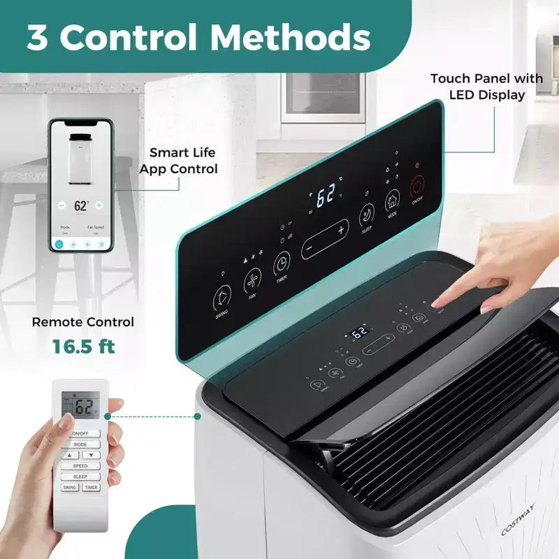 Acondicionador de aire portátil Costway 9200 BTU (14000 BTU ASHRAE) con calefacción y unidad de CA inteligente con WiFi para el hogar