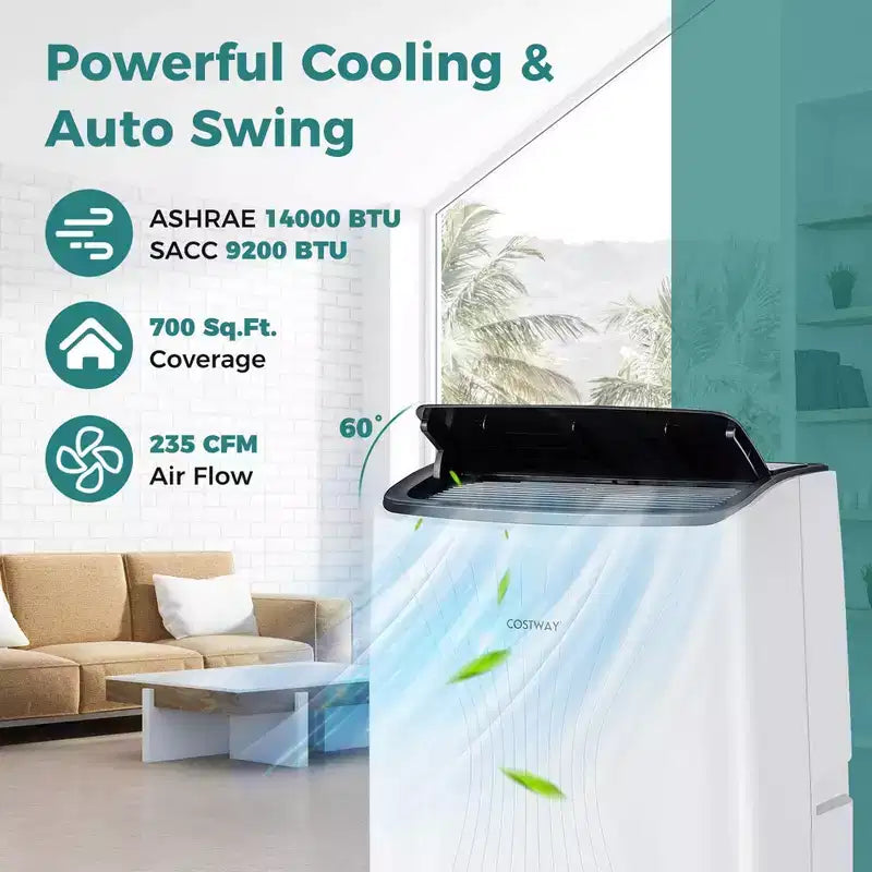 Acondicionador de aire portátil Costway 9200 BTU (14000 BTU ASHRAE) con calefacción y unidad de CA inteligente con WiFi para el hogar