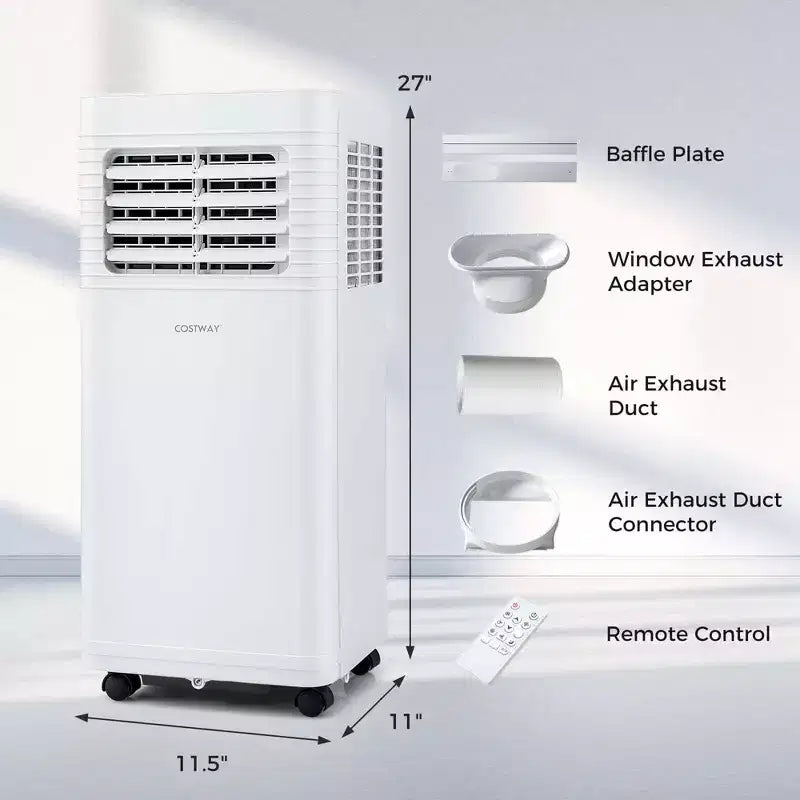 Aire Acondicionado Portátil Costway 9000 BTU Unidad de CA 3 en 1 con Ventilador Deshumidificador Modo de Suspensión 6250 BTU (9000BTU ASHRAE)