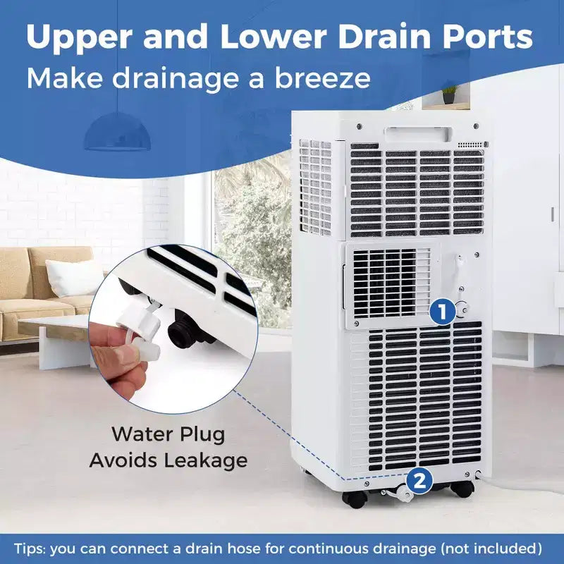 Aire Acondicionado Portátil Costway 9000 BTU Unidad de CA 3 en 1 con Ventilador Deshumidificador Modo de Suspensión 6250 BTU (9000BTU ASHRAE)