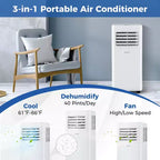 Aire Acondicionado Portátil Costway 9000 BTU Unidad de CA 3 en 1 con Ventilador Deshumidificador Modo de Suspensión 6250 BTU (9000BTU ASHRAE)