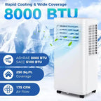 Aire Acondicionado Portátil Costway 9000 BTU Unidad de CA 3 en 1 con Ventilador Deshumidificador Modo de Suspensión 6250 BTU (9000BTU ASHRAE)