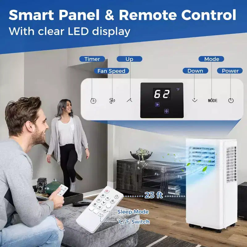 Acondicionador de aire portátil Costway de 8000 BTU, unidad de CA 3 en 1 con ventilador y deshumidificador, modo reposo, 5100 BTU (8000 BTU ASHRAE)