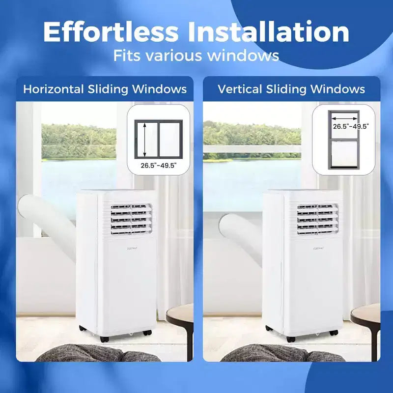 Acondicionador de aire portátil Costway de 8000 BTU, unidad de CA 3 en 1 con ventilador y deshumidificador, modo reposo, 5100 BTU (8000 BTU ASHRAE)