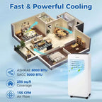 Costway Aire Acondicionado Portátil 3 en 1 de 8000 BTU con Ventilador y Deshumidificador 5000 BTU (8000 BTU ASHRAE)