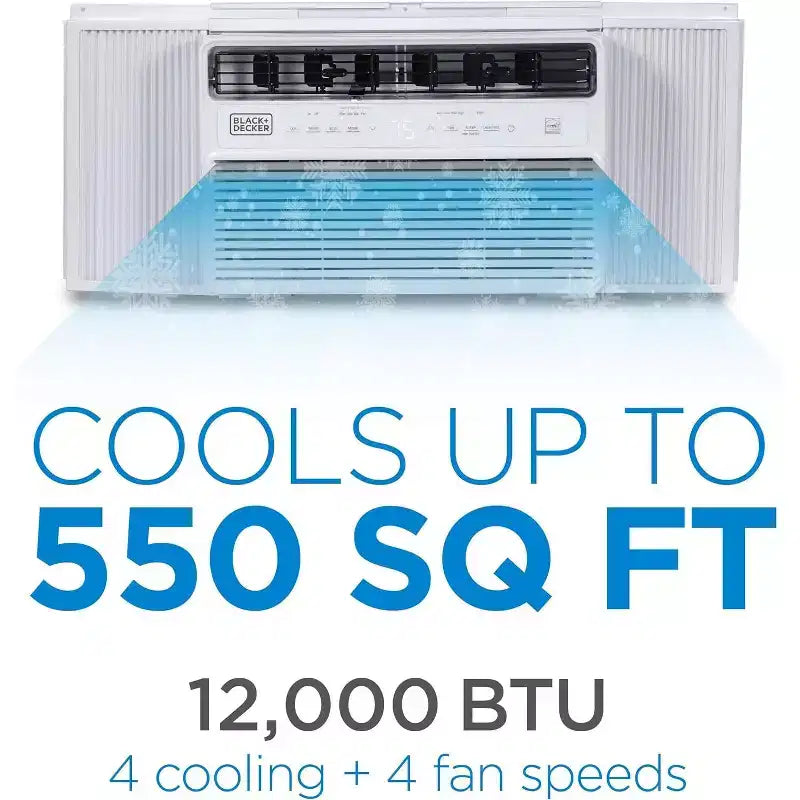 Aire Acondicionado de Ventana Inverter de 12,000 BTU de BLACK+DECKER para Hasta 550 Pies Cuadrados, Unidad de CA con Certificación ENERGY STAR, Control Remoto de Función Completa, Blanco