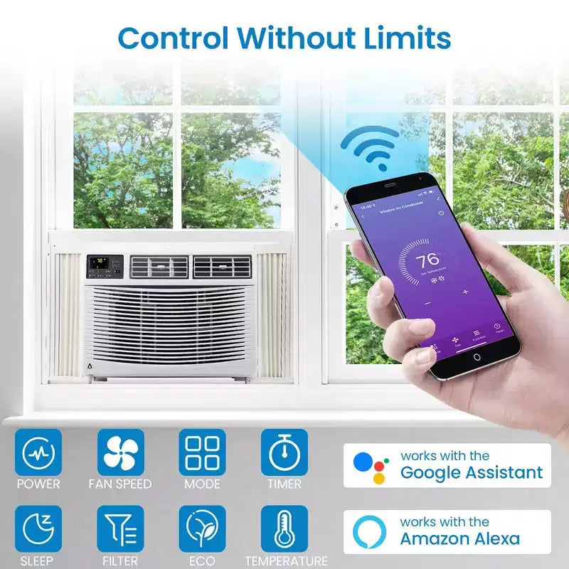 Acondicionador de aire inteligente de ventana de 10000 BTU, unidad de aire acondicionado de ventana con control remoto/aplicación