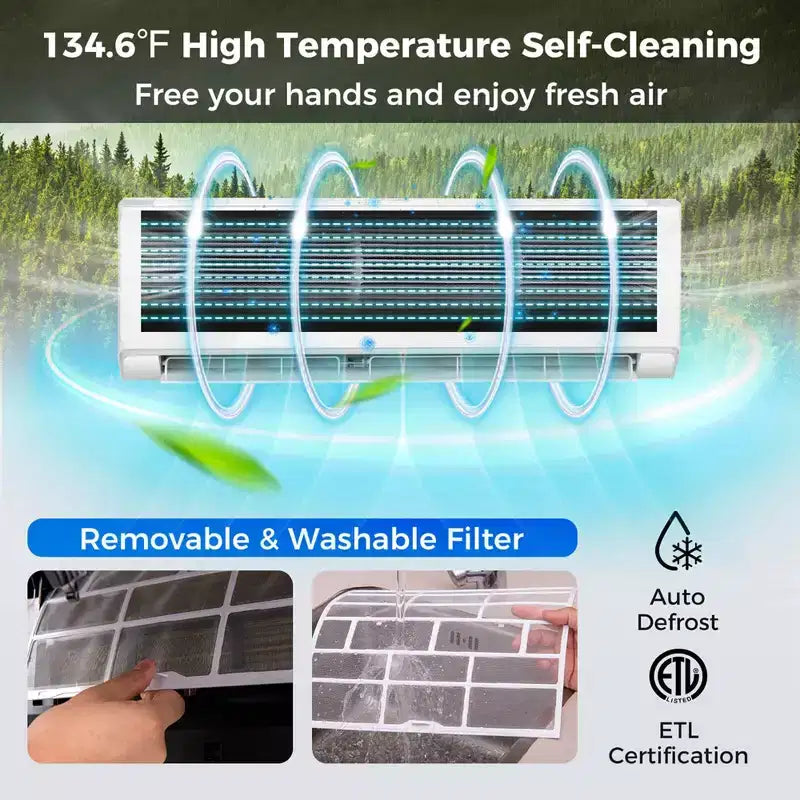 Aire acondicionado y calefactor mini split Costway de 12000 BTU con Wi-Fi y bomba de calor, negro/blanco