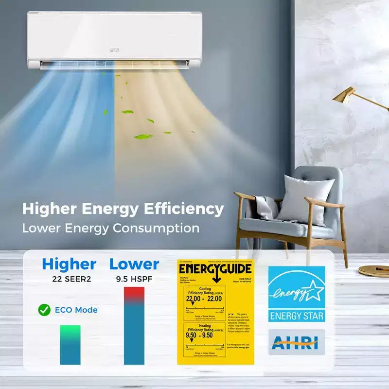 Aire acondicionado y calefactor mini split Costway de 12000 BTU con Wi-Fi y bomba de calor, negro/blanco