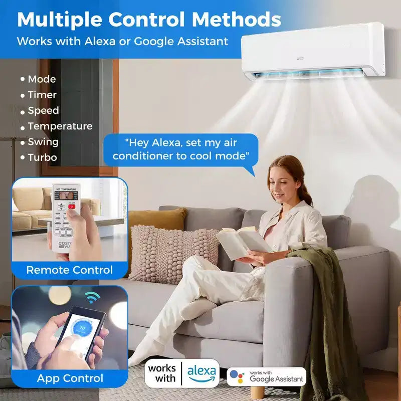 Aire acondicionado y calefactor mini split Costway de 12000 BTU con Wi-Fi y bomba de calor, negro/blanco