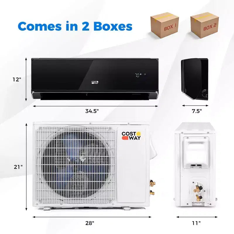 Aire acondicionado y calefactor mini split Costway de 12000 BTU con Wi-Fi y bomba de calor, negro/blanco