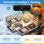 Aire acondicionado y calefactor mini split Costway de 12000 BTU con Wi-Fi y bomba de calor, negro/blanco
