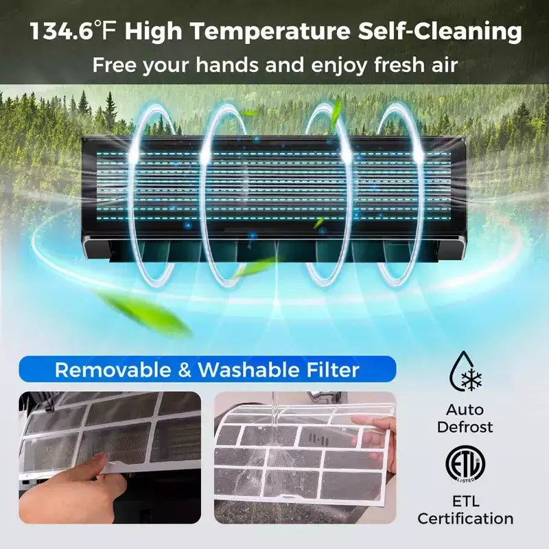 Aire acondicionado y calefactor mini split Costway de 12000 BTU con Wi-Fi y bomba de calor, negro/blanco