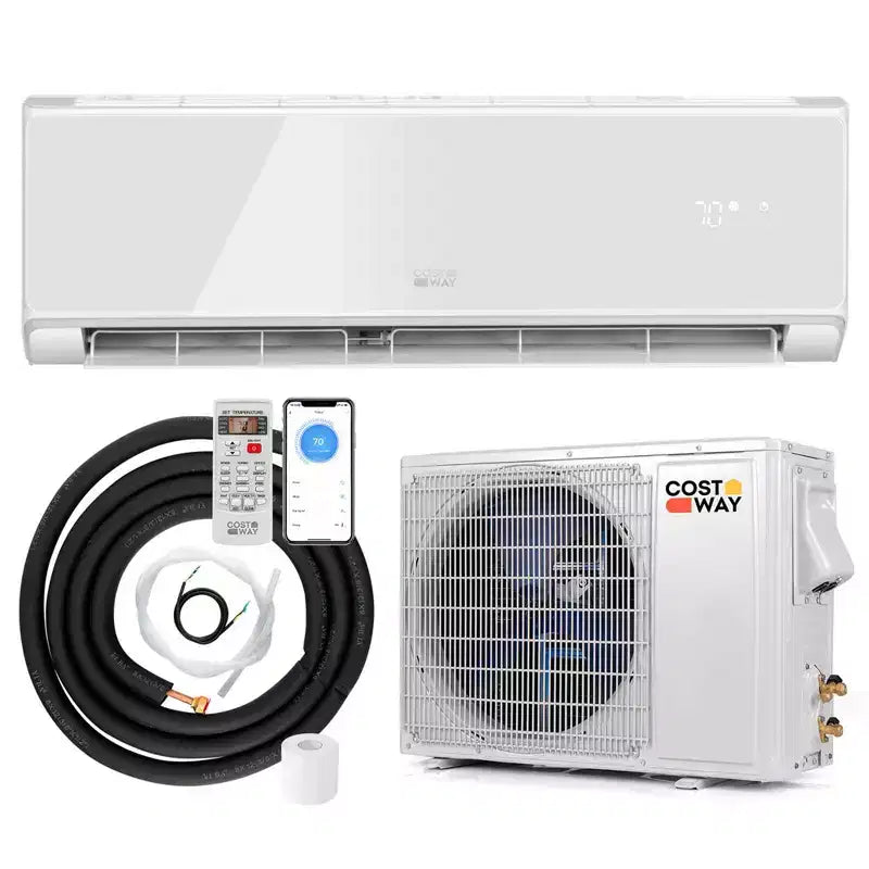 Aire acondicionado y calefactor mini split Costway de 12000 BTU con Wi-Fi y bomba de calor, negro/blanco