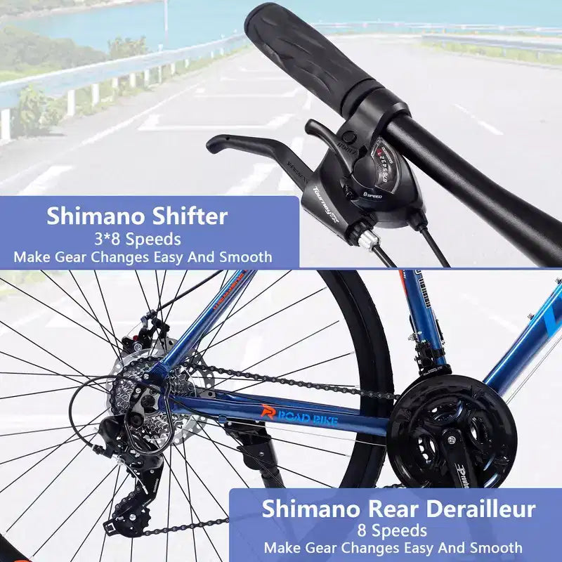 Bicicleta de carretera con transmisión de 24 velocidades, bicicleta 700C con frenos de disco, bicicleta urbana ligera con cuadro de aleación de aluminio, bicicleta híbrida de carretera