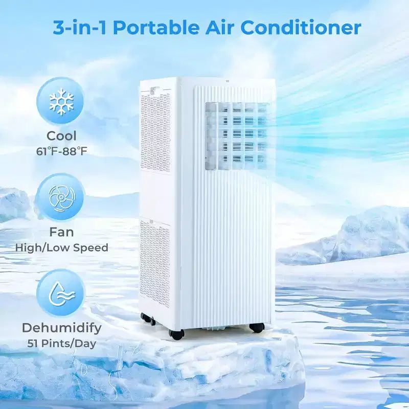 Costway Aire Acondicionado Portátil 3 en 1 de 7100 BTU (10000 BTU ASHRAE) con Deshumidificador, Frío y Ventilador