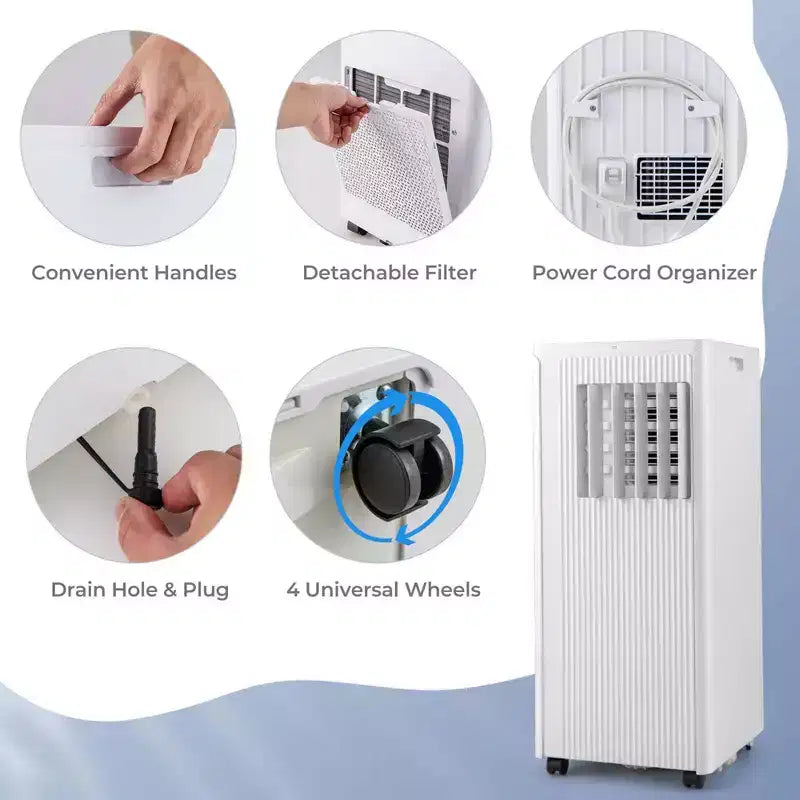 Costway Aire Acondicionado Portátil 3 en 1 de 7100 BTU (10000 BTU ASHRAE) con Deshumidificador, Frío y Ventilador
