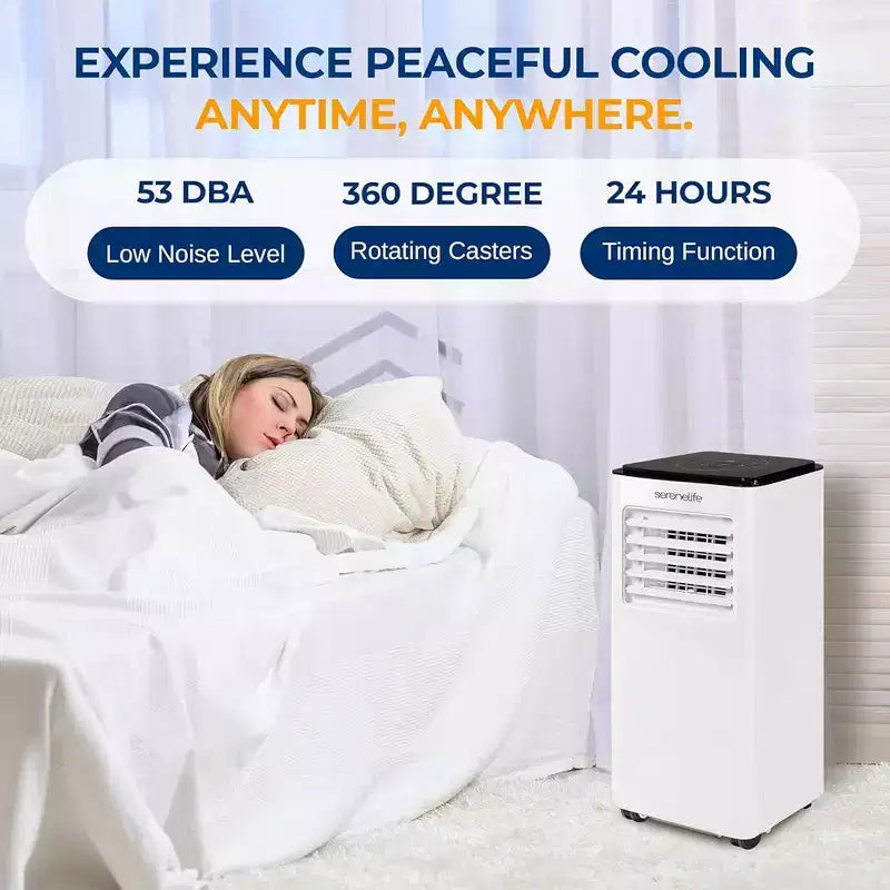 Acondicionador de aire portátil SereneLife SLACP803 con deshumidificador y ventilador de 8000 BTU (blanco y negro)