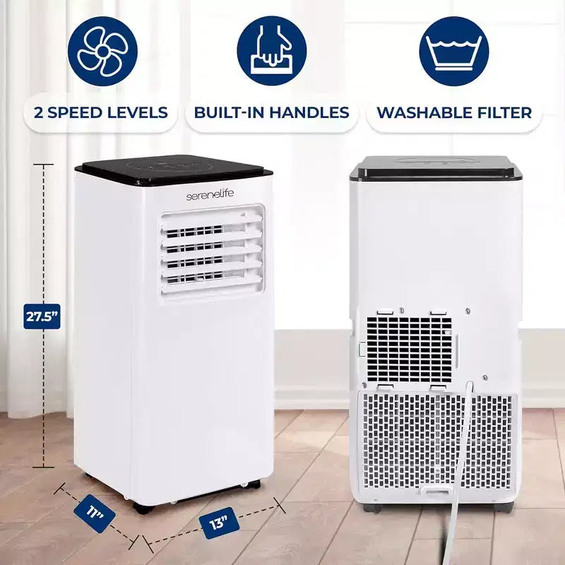 Acondicionador de aire portátil SereneLife SLACP803 con deshumidificador y ventilador de 8000 BTU (blanco y negro)