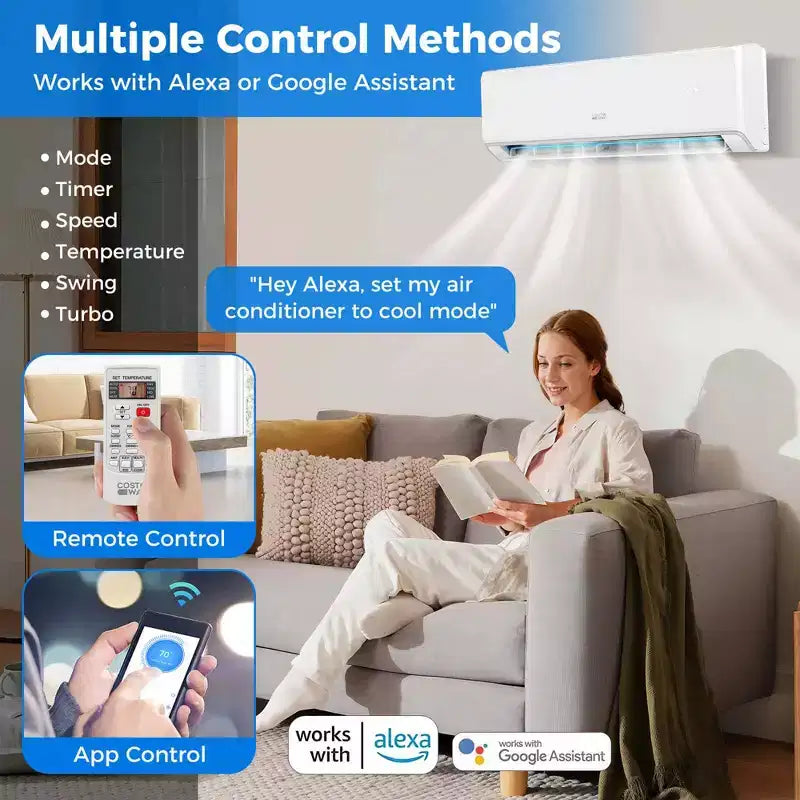 Costway Aire Acondicionado y Calefacción Mini Split de 18000 BTU con Wi-Fi y Bomba de Calor Blanco/Negro