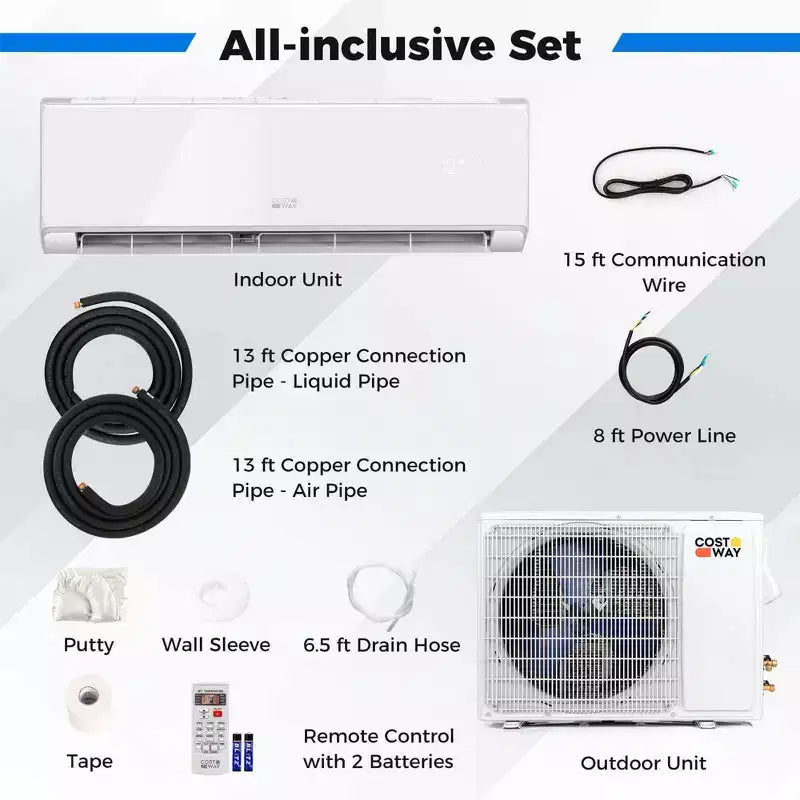 Costway Aire Acondicionado y Calefacción Mini Split de 18000 BTU con Wi-Fi y Bomba de Calor Blanco/Negro