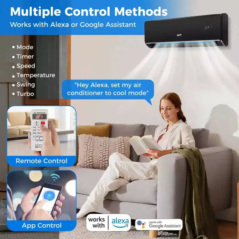 Costway Aire Acondicionado y Calefacción Mini Split de 18000 BTU con Wi-Fi y Bomba de Calor Blanco/Negro